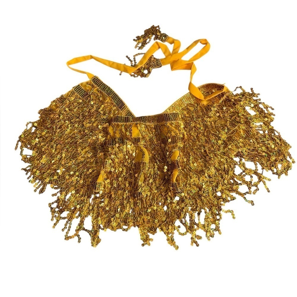 Gold “life of a showgirl” wrap skirt, o/s